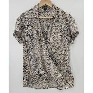 Jones NY Women’s Snake Skin Print Faux Wrap Chiffon Collared Blouse Sz‎ M Boho